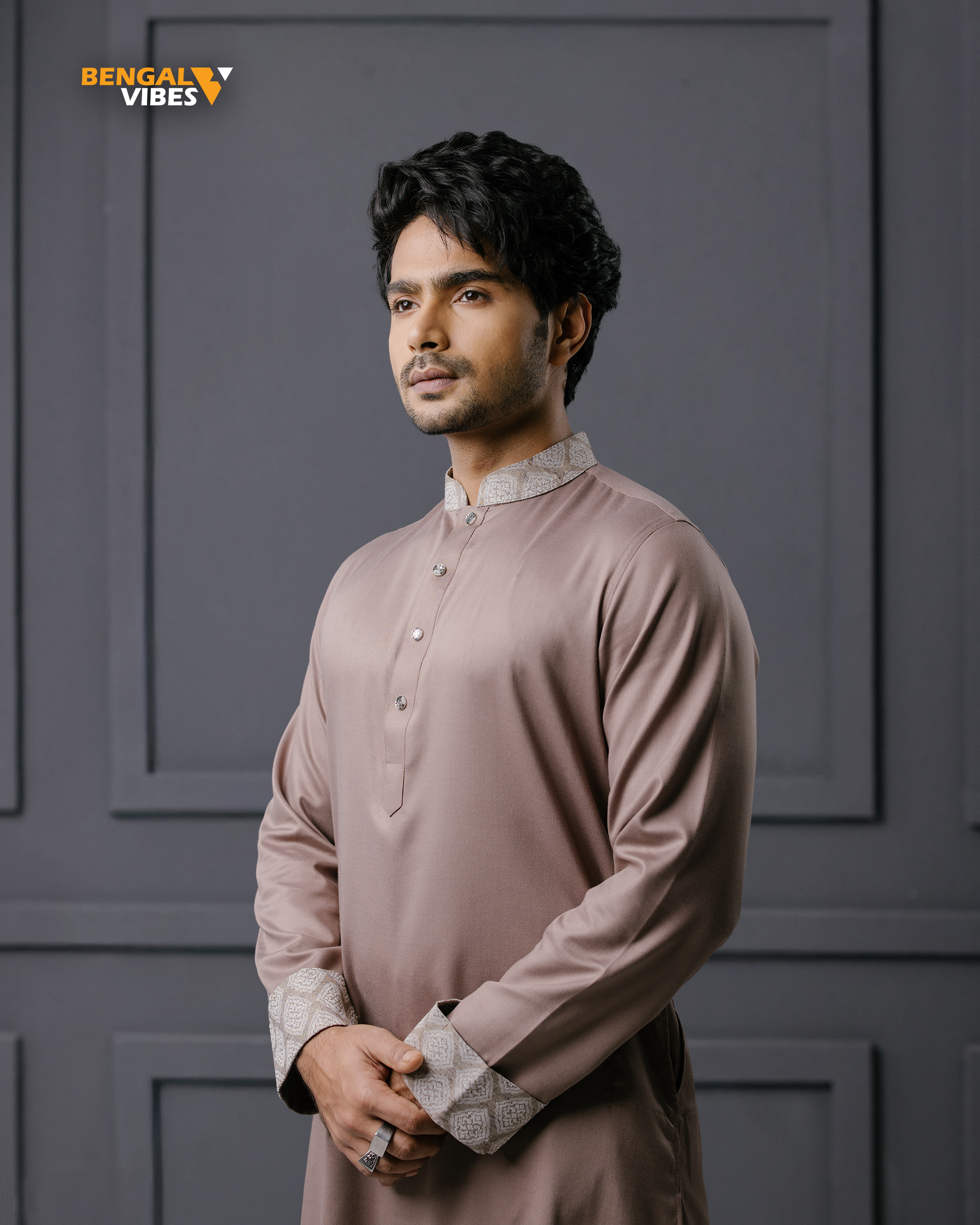 Taupe Ivory Collar Panjabi