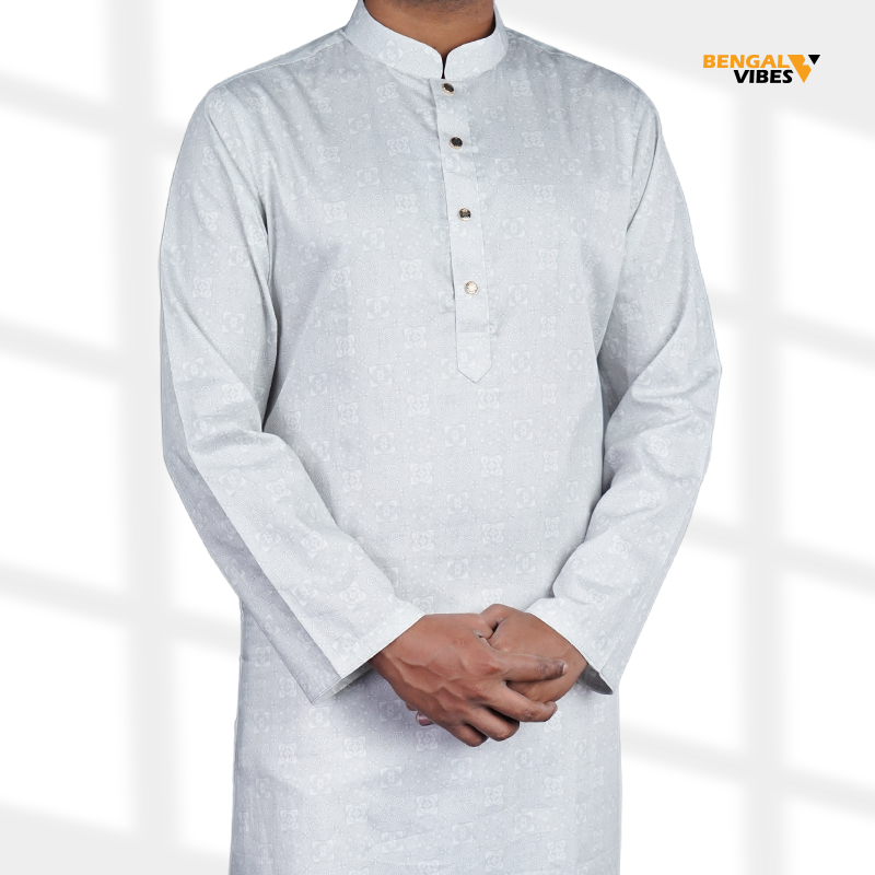 Ice Grey Self-Pattern Panjabi